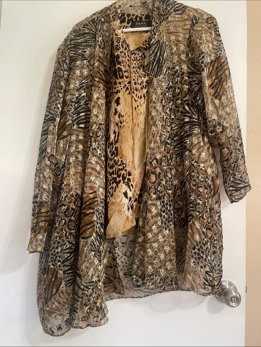 Animal Print Sheer Kimono blouse- Brown & Black